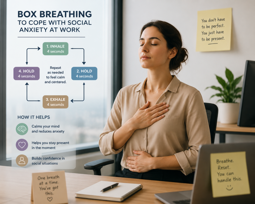 person breathing meditation office