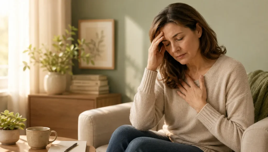 "weird physical symptoms of anxiety woman feeling chest tightness"